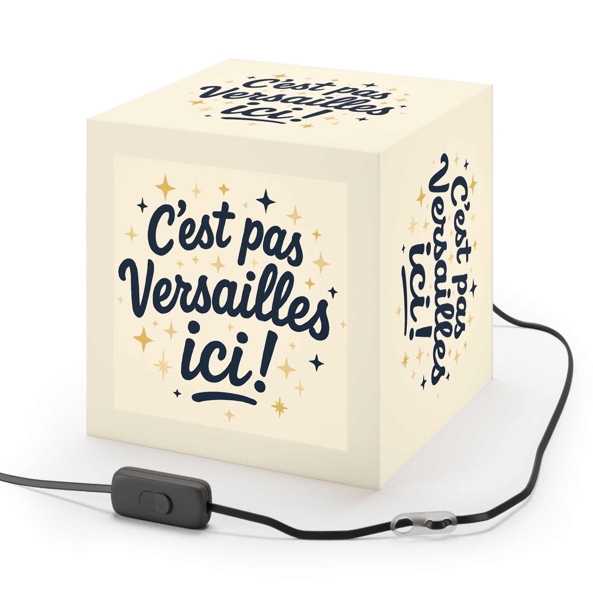 C'est pas Versailles ici! Light Cube Lamp — French Phrase Decorative Night Light